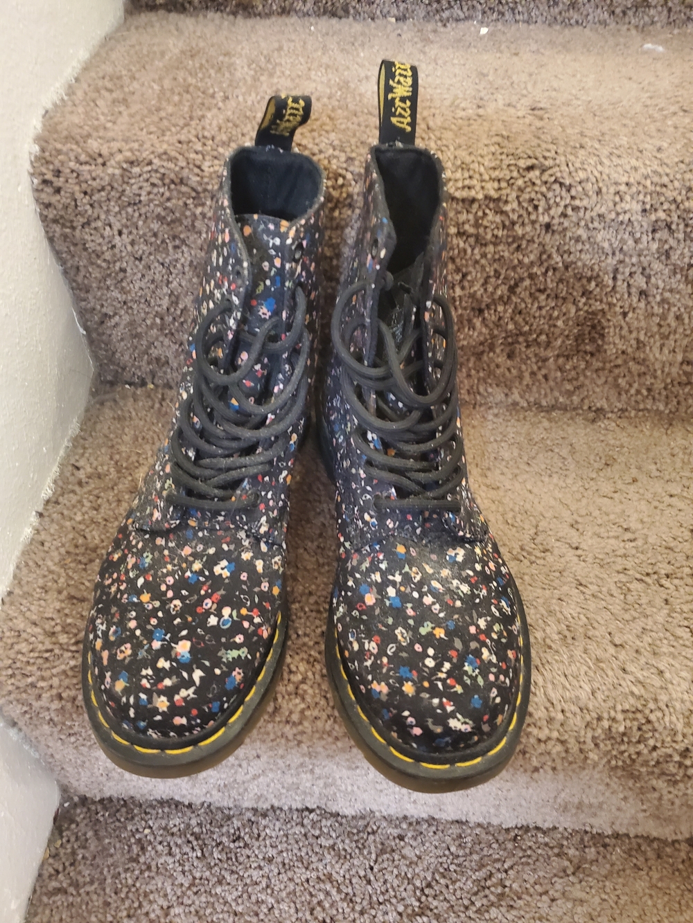 Dr. Martens Style Black Floral Lace-Up Boots